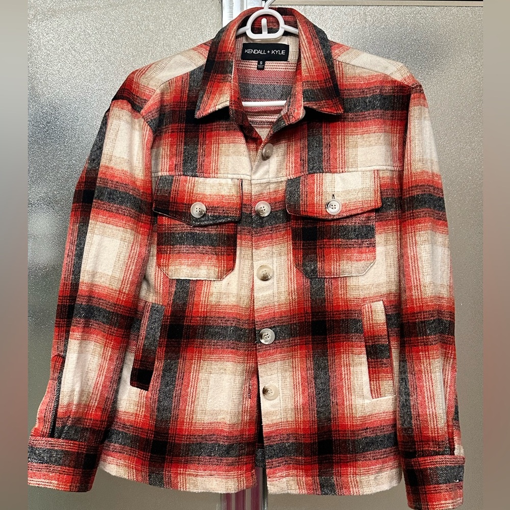 Kendall & Kylie Red Black Cream Flannel Shacket Small